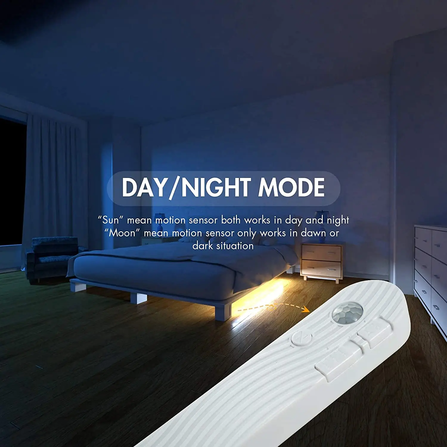 Cinta de luz LED con Sensor de movimiento para armario de cocina, tira de luz no impermeable, inalámbrica, PIR, con batería, para escaleras y armario