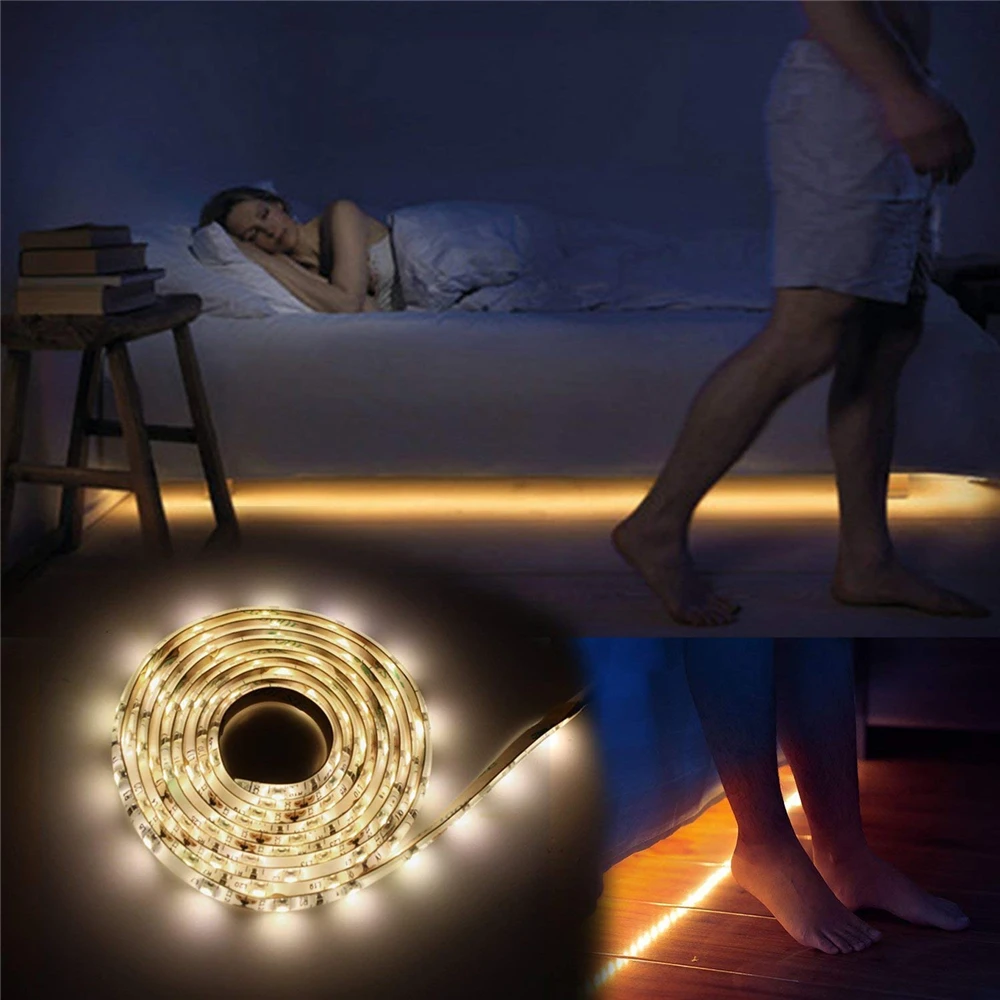 Cinta de luz LED con Sensor de movimiento para armario de cocina, tira de luz no impermeable, inalámbrica, PIR, con batería, para escaleras y armario Cinta de luz LED con Sensor de movimiento para armario de cocina, tira de luz no impermeable, inalámbrica, PIR, con batería, para escaleras y armario