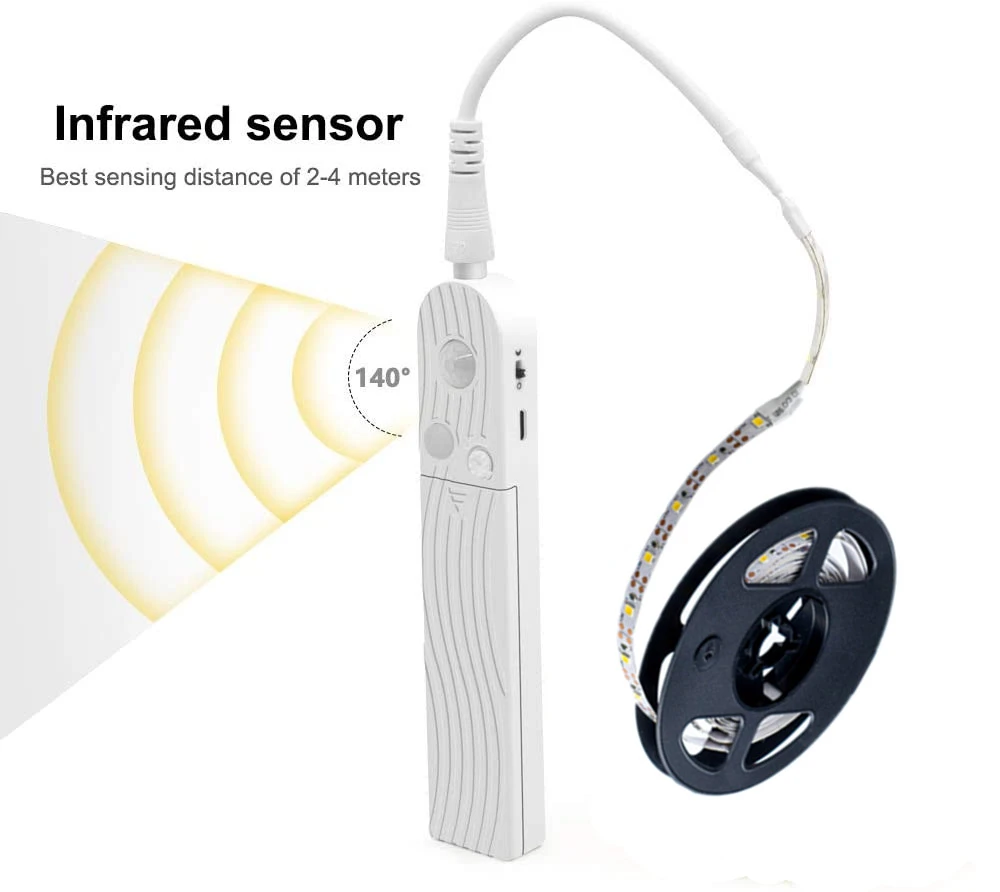 Cinta de luz LED con Sensor de movimiento para armario de cocina, tira de luz no impermeable, inalámbrica, PIR, con batería, para escaleras y armario Cinta de luz LED con Sensor de movimiento para armario de cocina, tira de luz no impermeable, inalámbrica, PIR, con batería, para escaleras y armario